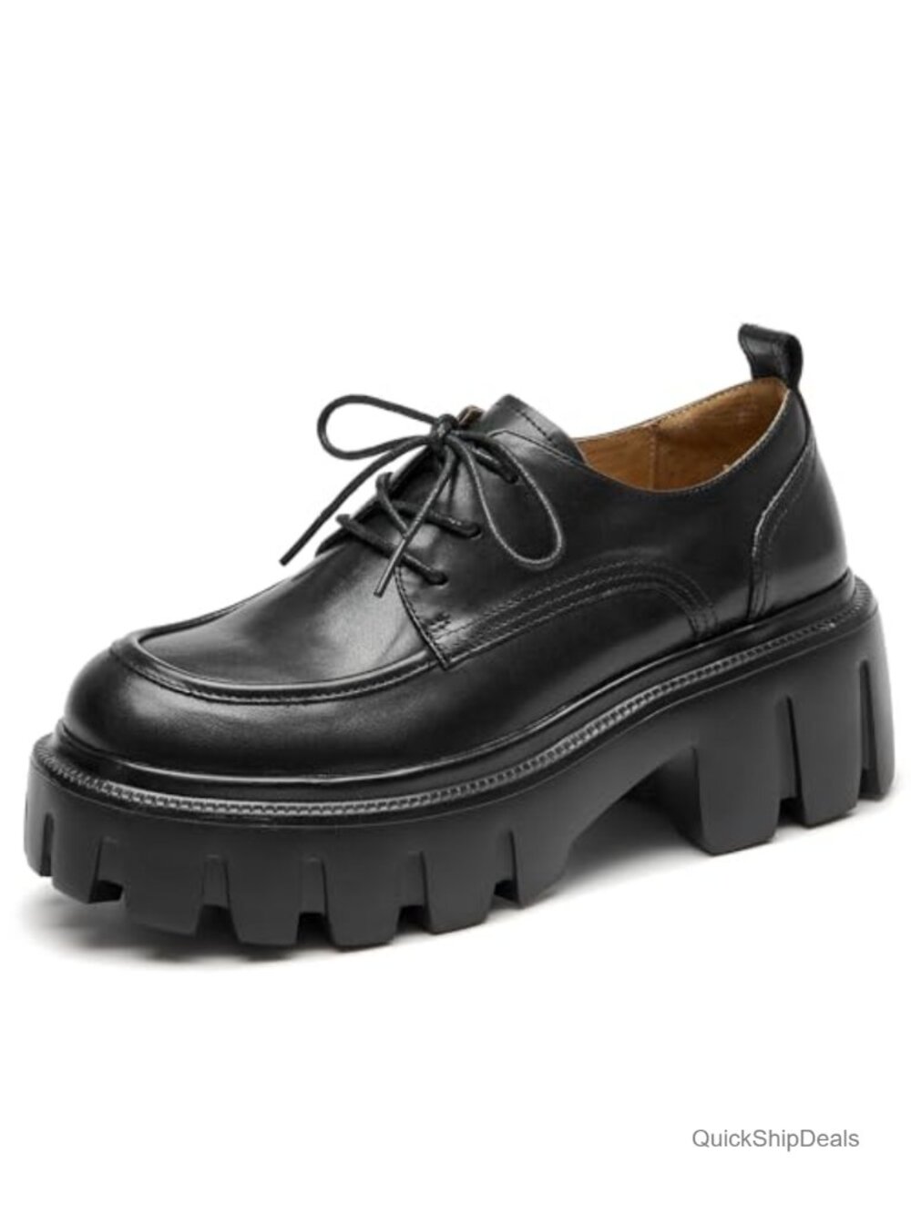 Women's Platform Oxfords 100% Leather Chunky Lug Sole Lace-Up Dress Shoes